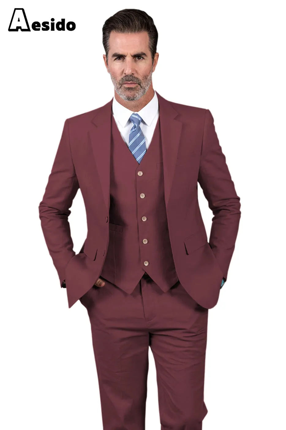 3 Piece Notch Lapel Men's Suit For Wedding (Blazer Vest Pants)