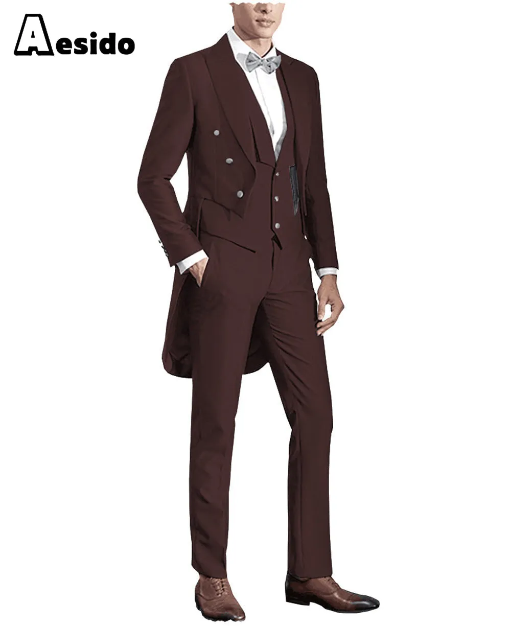 3 Pieces Business Mens Suit Regular Fit Peak Lapel Tailcoat Blazer For Wedding (Blazer vest Pants)