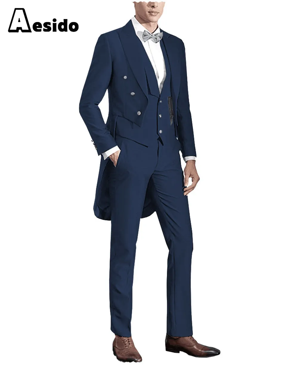 3 Pieces Business Mens Suit Regular Fit Peak Lapel Tailcoat Blazer For Wedding (Blazer vest Pants)