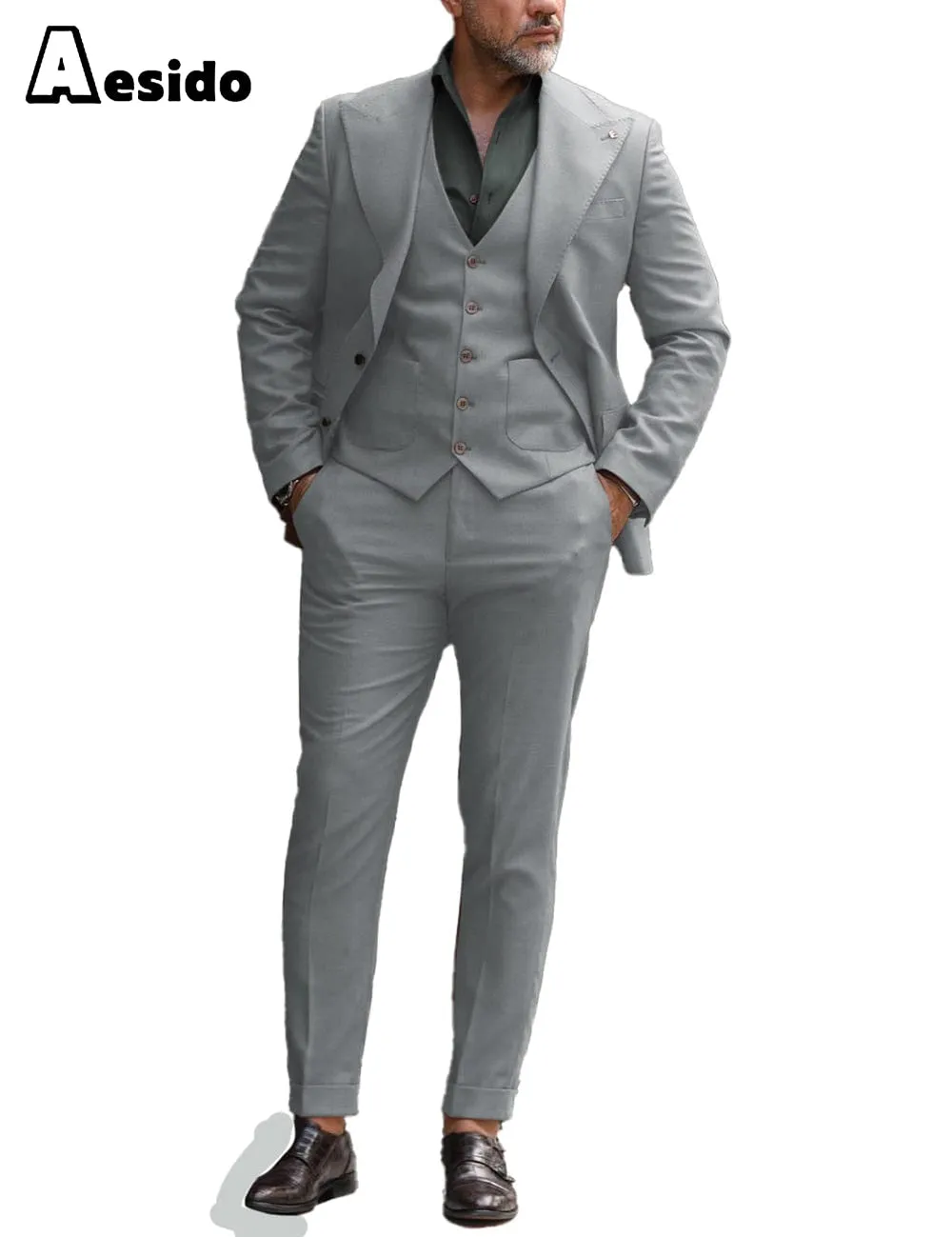 3 Pieces Mens Flat Suit (Blazer Vest Pants)