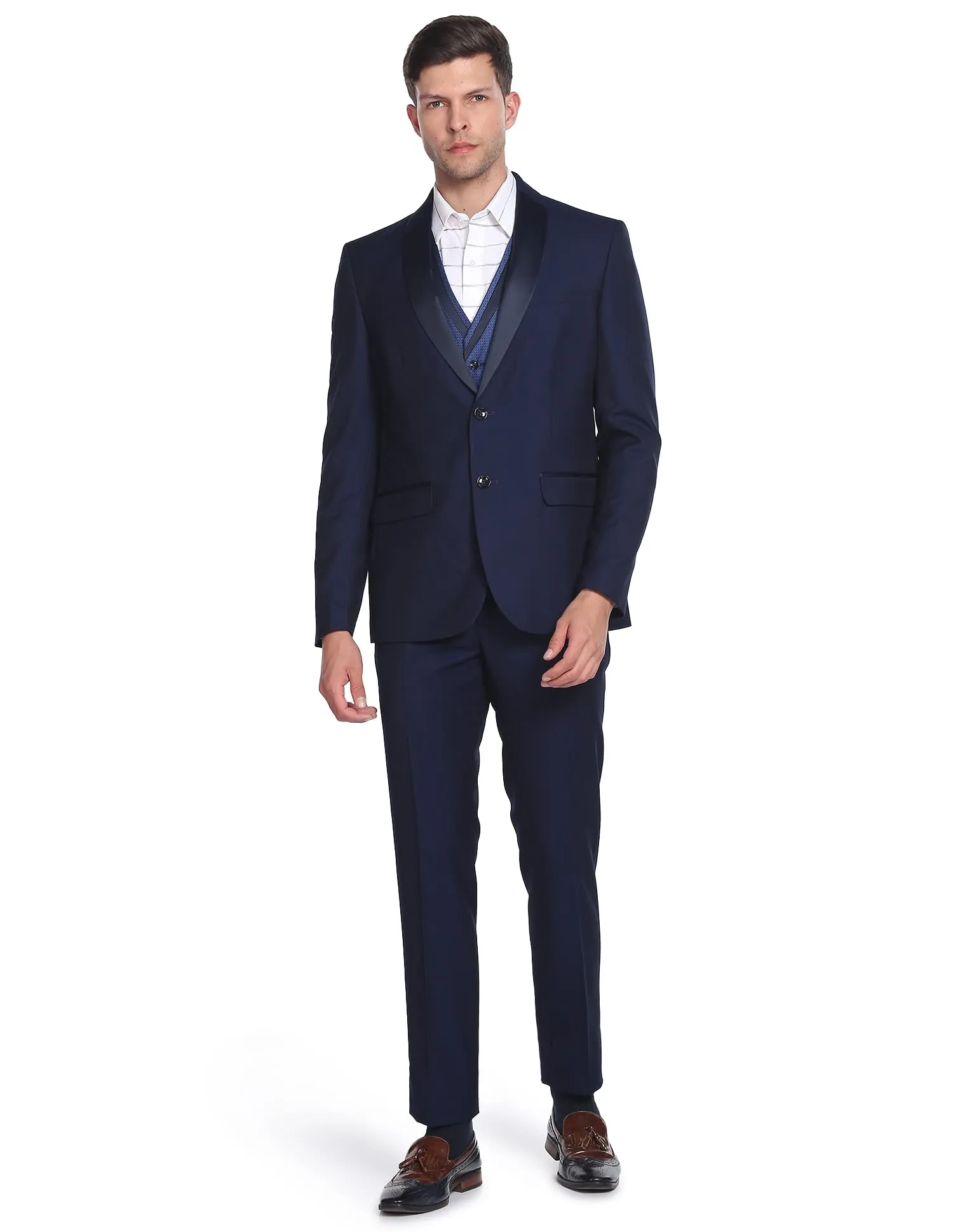 Arrow Men's Polyester Single Breasted Suits (ARAFSU5525_Blue