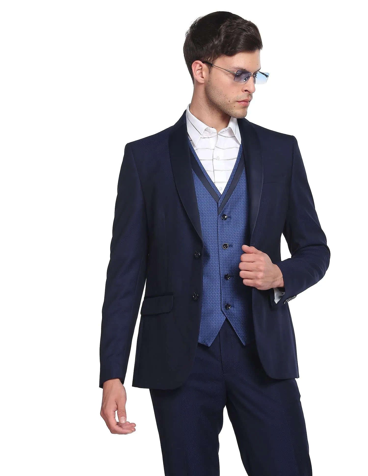 Arrow Men's Polyester Single Breasted Suits (ARAFSU5525_Blue