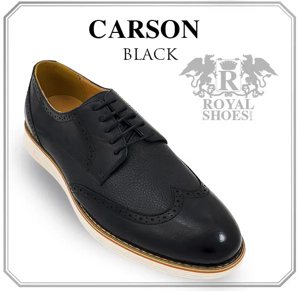 Black Men's Lace-Up Leather Wingtip Shoes Style-CARSON