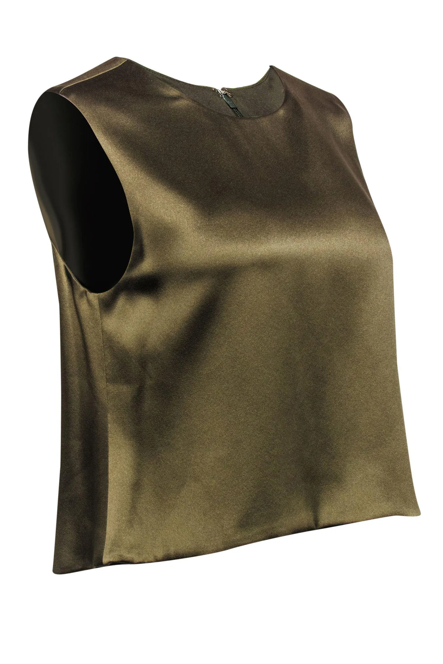 Brandon Maxwell - Olive Green Silk Satin Scoop Neck Tank Sz 8