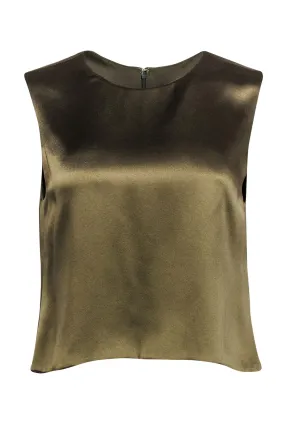 Brandon Maxwell - Olive Green Silk Satin Scoop Neck Tank Sz 8