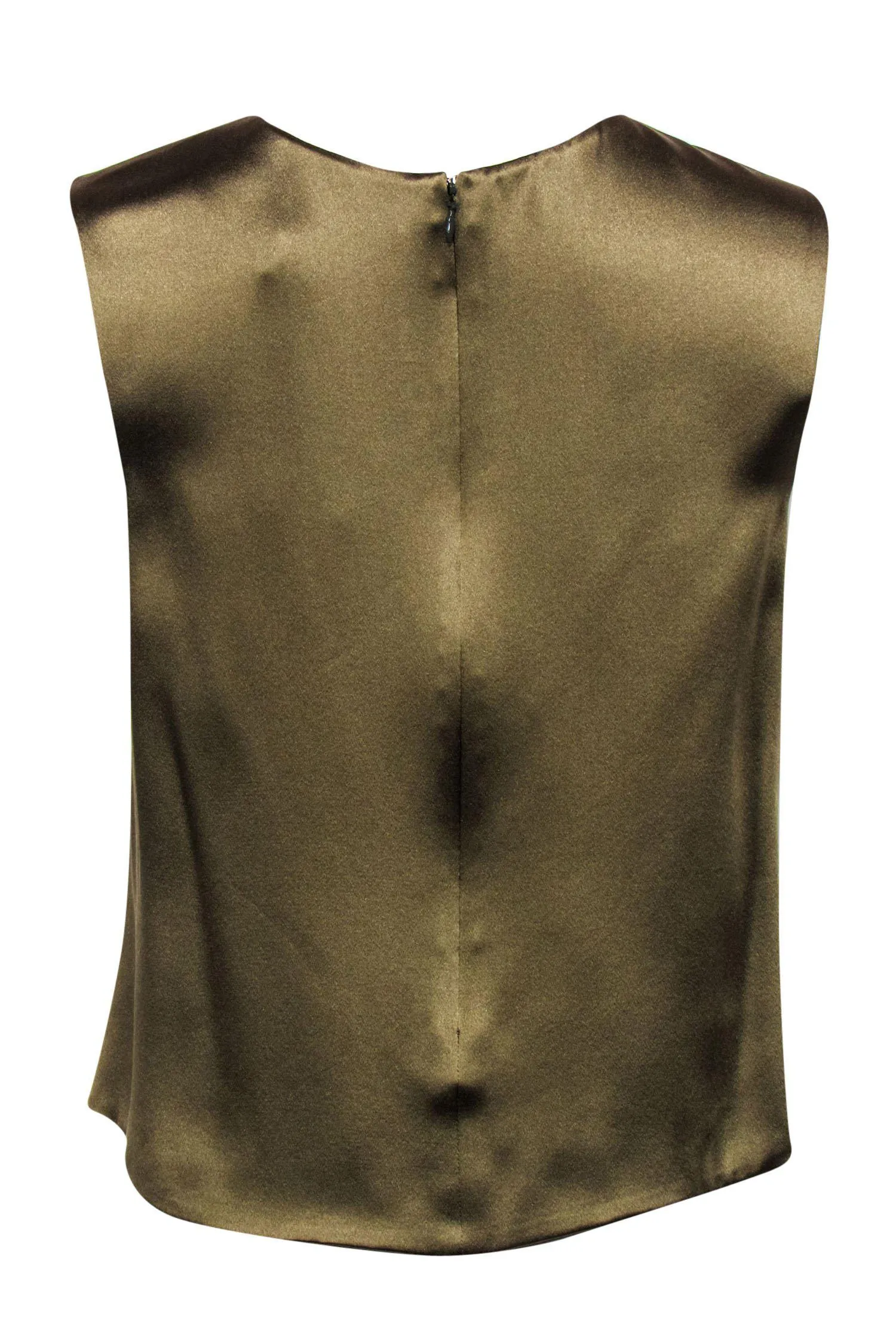 Brandon Maxwell - Olive Green Silk Satin Scoop Neck Tank Sz 8