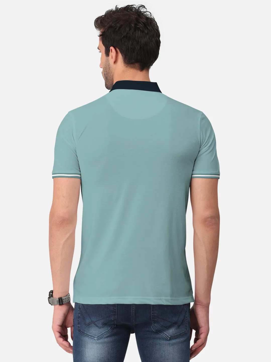 BULLMER Sea Green Trendy Printed Half Sleeve Polo T-shirt for Mens