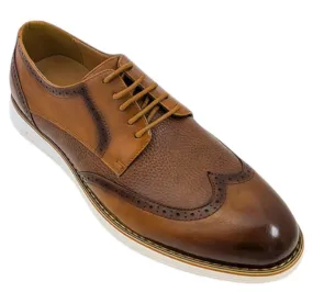 Cognac Men's Lace-Up Leather Wingtip Shoes Style-CARSON