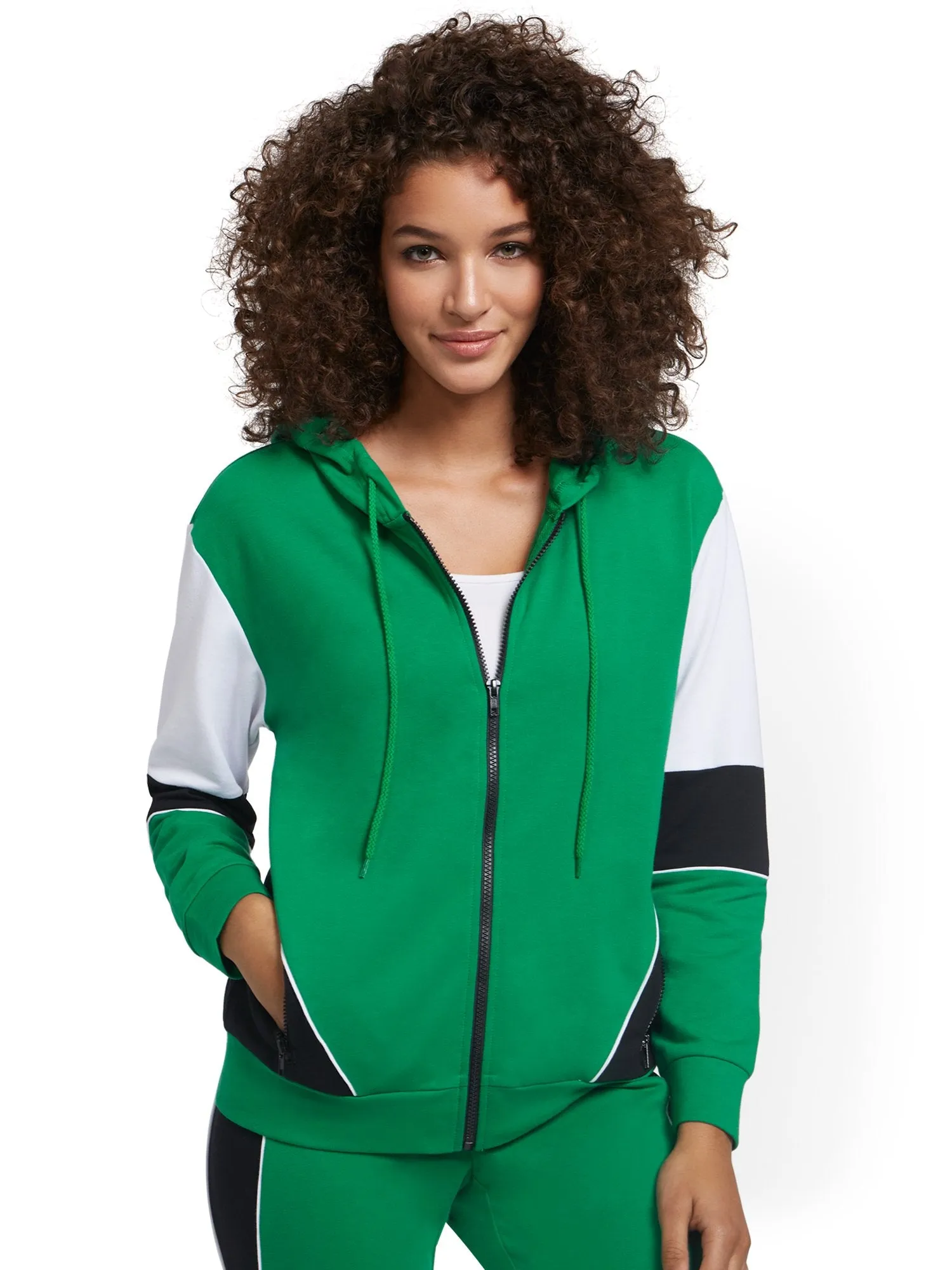 Colorblock Hooded Zip-Front Jacket