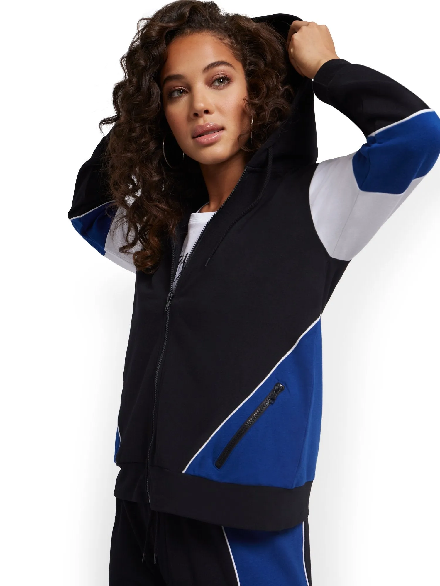 Colorblock Hooded Zip-Front Jacket