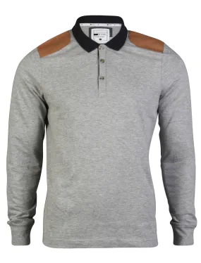 D-Code Luca Long Sleeve Polo Shirt in Light Grey Marl