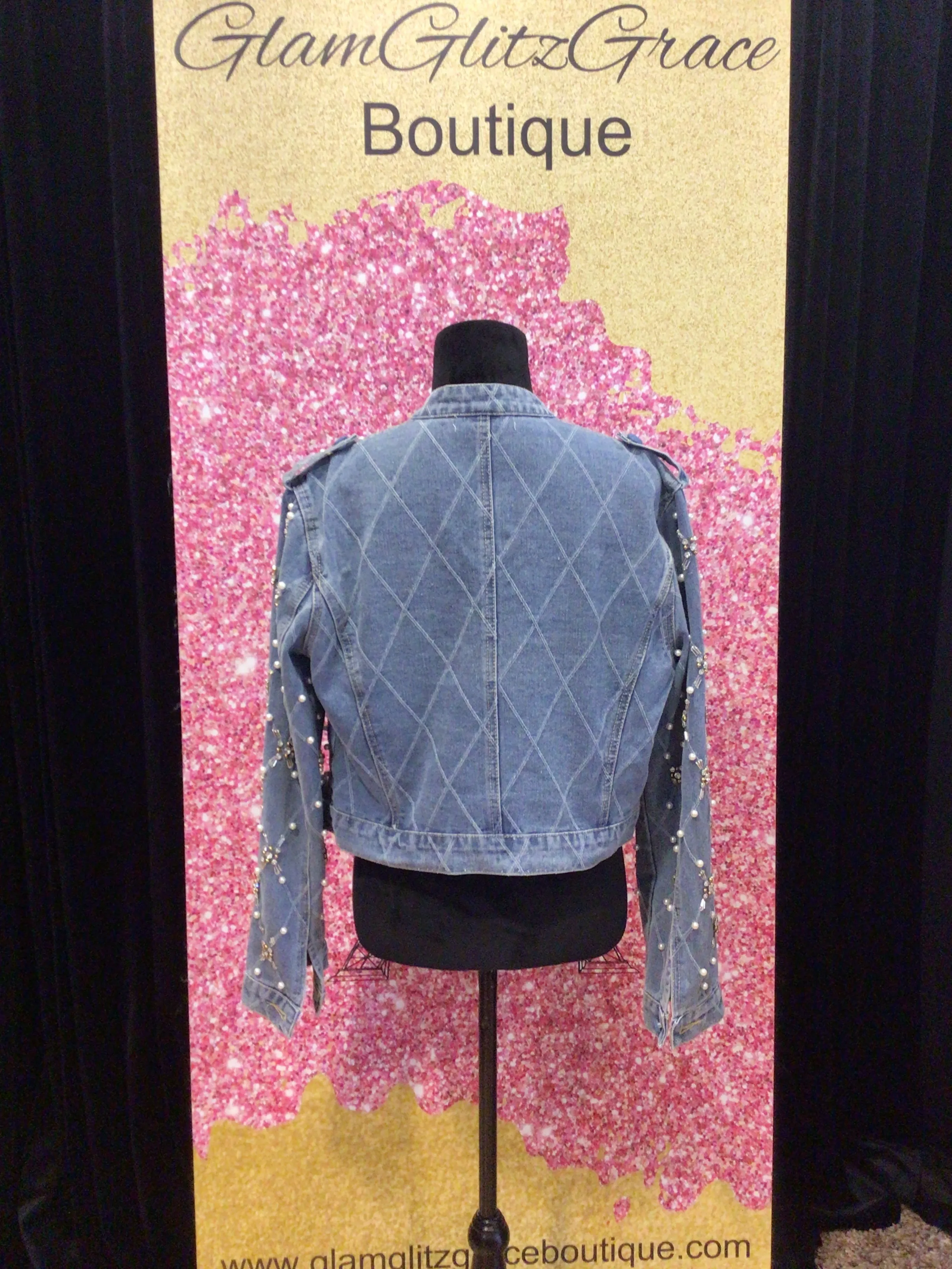 Denim Jacket With Beads and Pearls