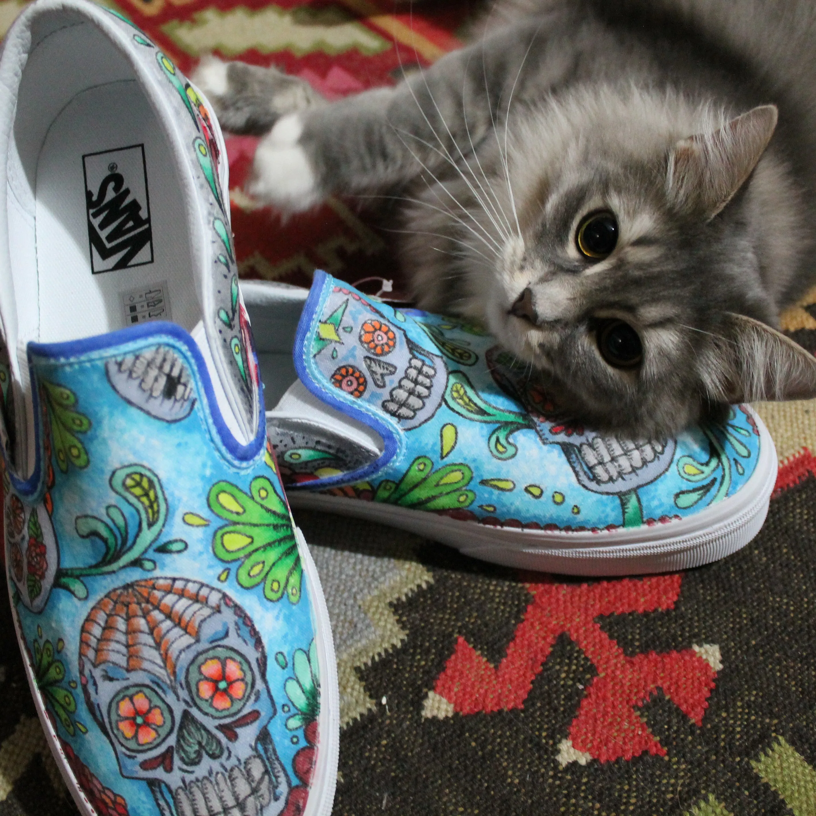 Dia de los Muertos Skull custom Vans Slip On Sneakers