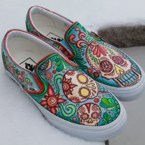 Dia de los Muertos Skull custom Vans Slip On Sneakers