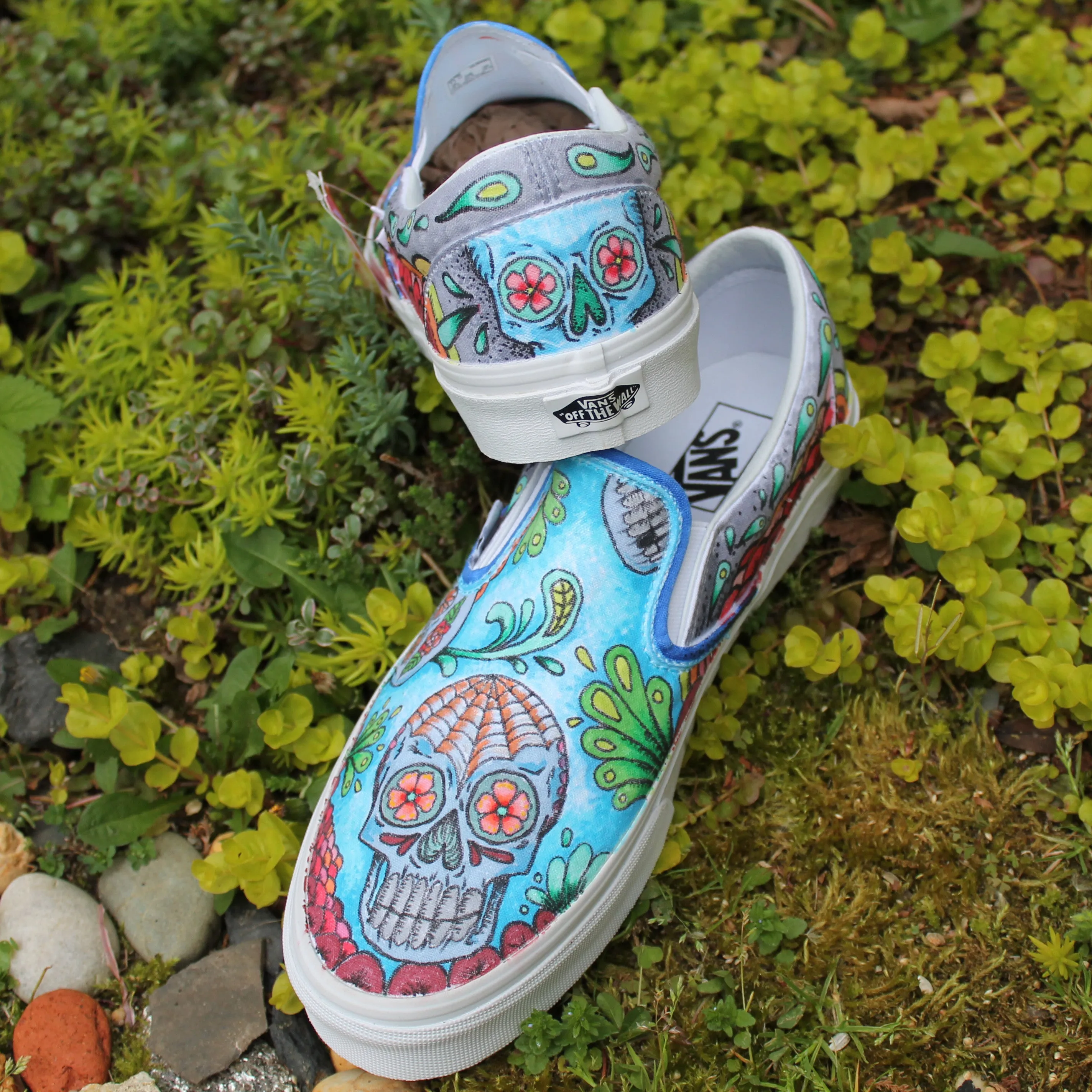 Dia de los Muertos Skull custom Vans Slip On Sneakers