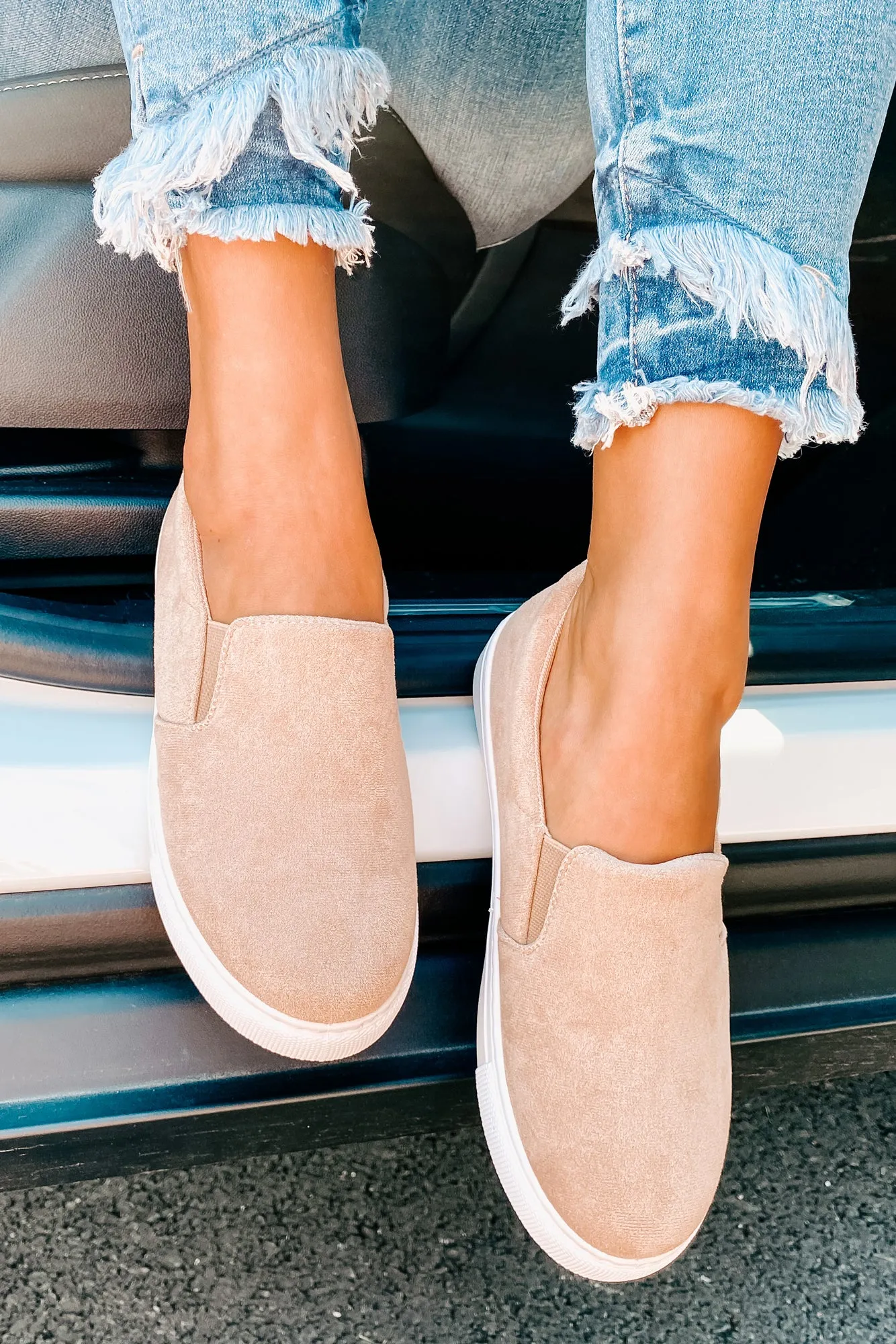 Experienced Traveler Faux Suede Slip-On Sneakers (Taupe)