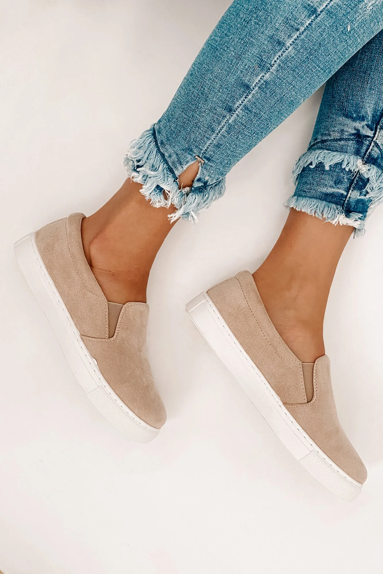 Experienced Traveler Faux Suede Slip-On Sneakers (Taupe)