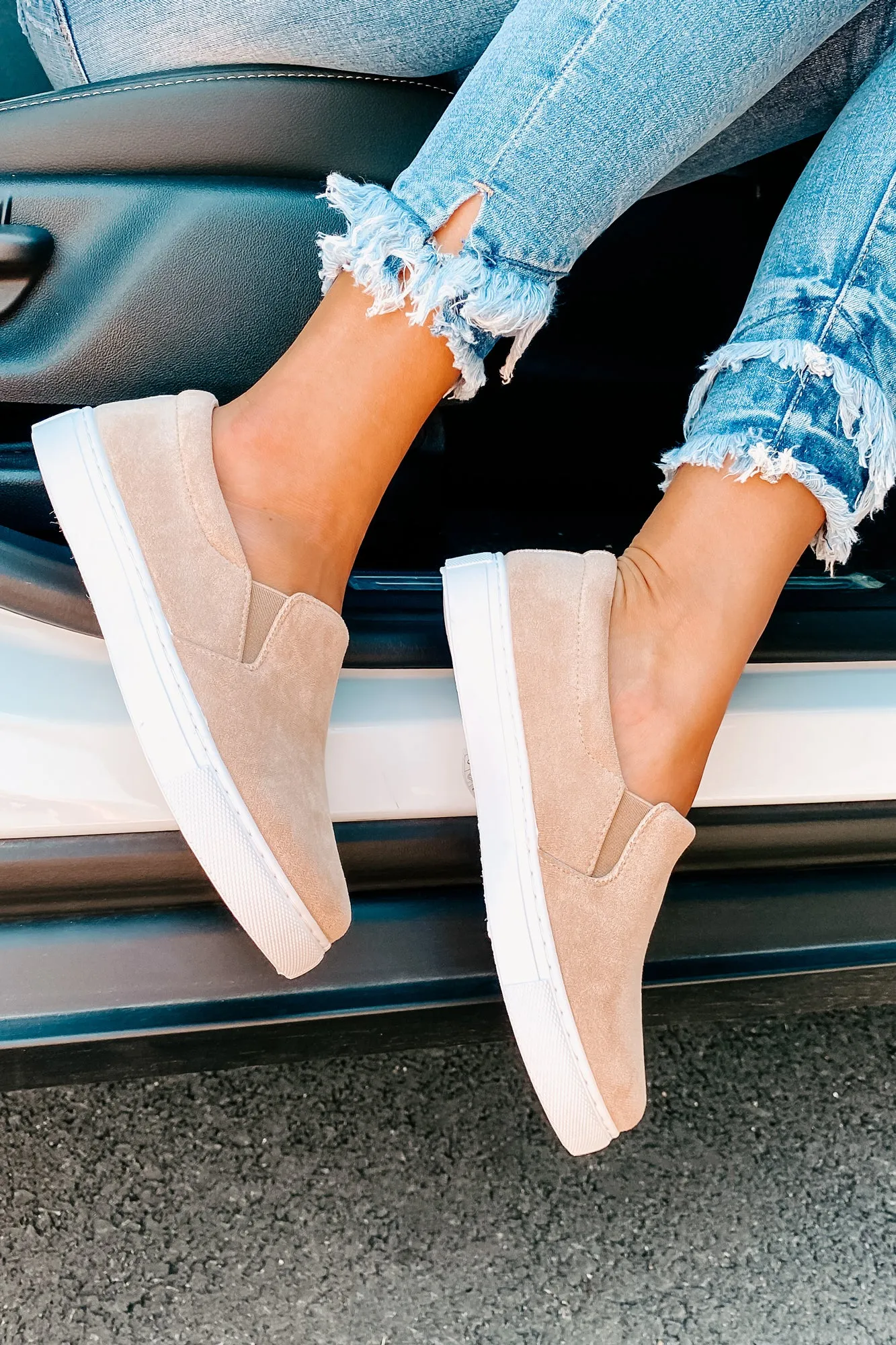 Experienced Traveler Faux Suede Slip-On Sneakers (Taupe)