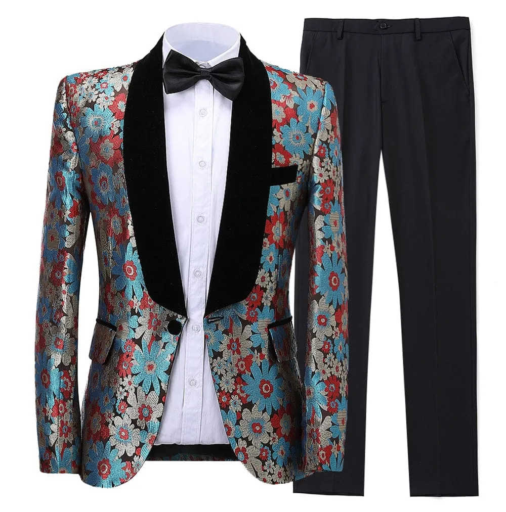 Formal Patterned 2 Pieces Mens Suit Shawl Lapel Tuxedos (Blazer Pants)