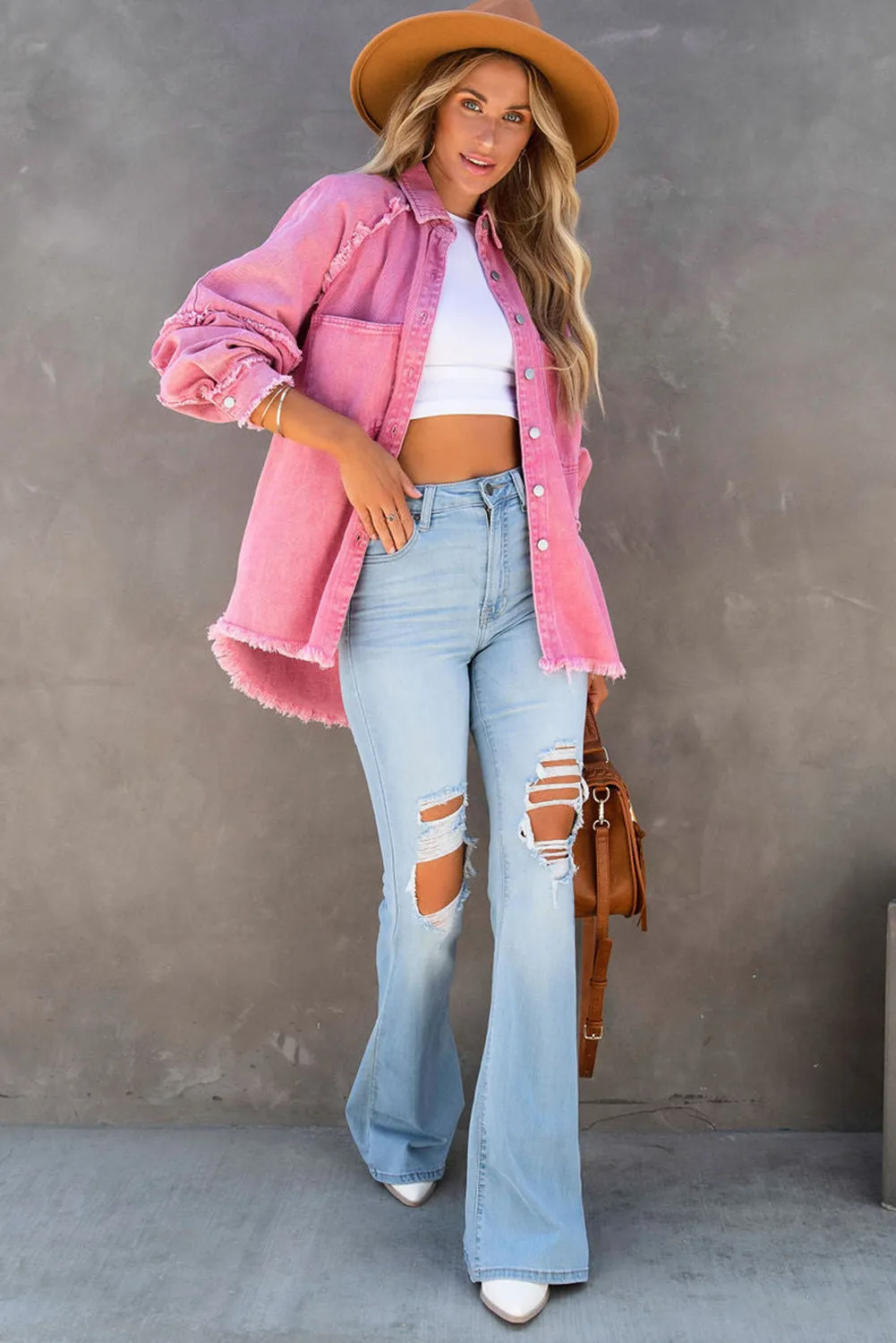 Frayed Hemline Denim Shacket