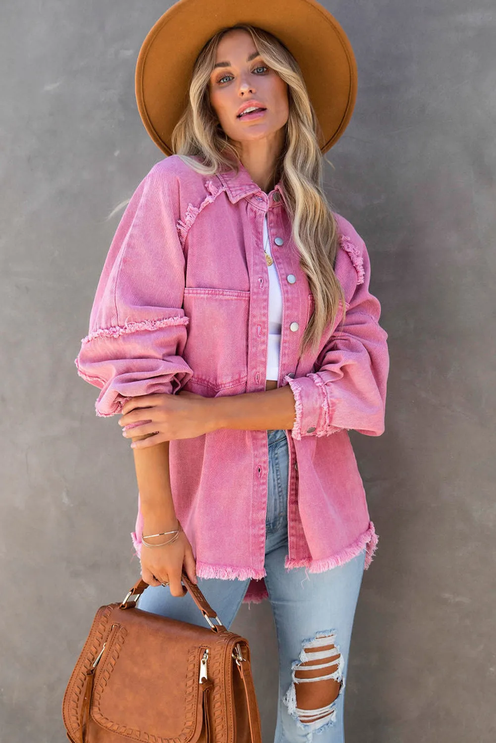 Frayed Hemline Denim Shacket