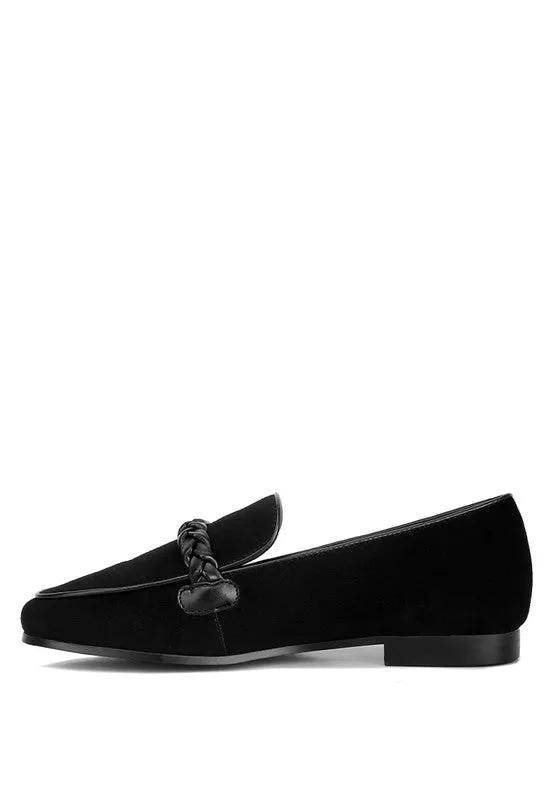 Genuine Suede Leather Braided Detail Loafers