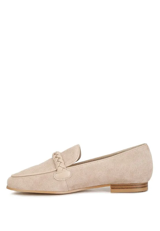 Genuine Suede Leather Braided Detail Loafers