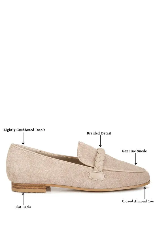 Genuine Suede Leather Braided Detail Loafers