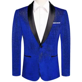 Hi-Tie Velvet Blazer Blue Formal Wedding Suit Shawl Lapel Men's Top