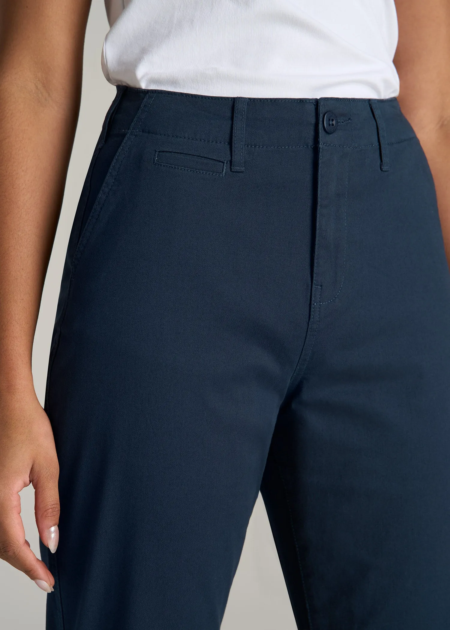 High Rise Tapered Chino Pants for Tall Women in Marine Navy