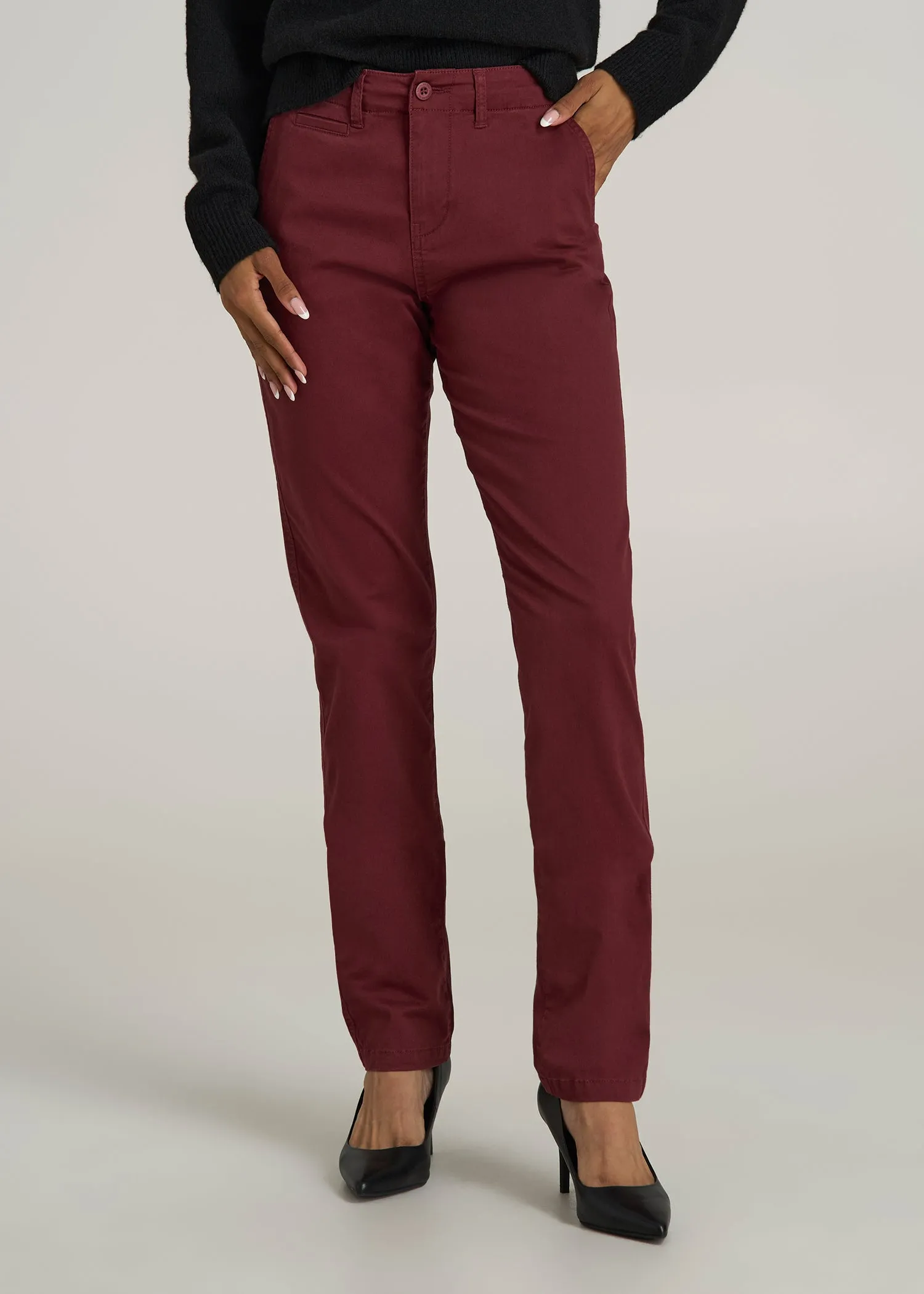 High Rise Tapered Chino Pants for Tall Women in Red Ochre