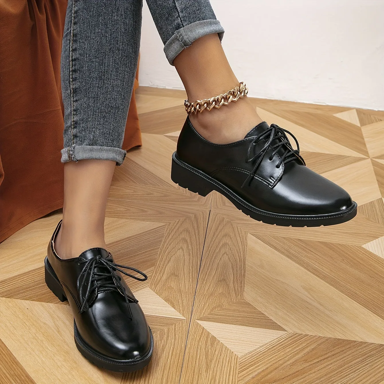 Ivyshape | Black Orthopedic Loafers Lace-Up Shoes for Women