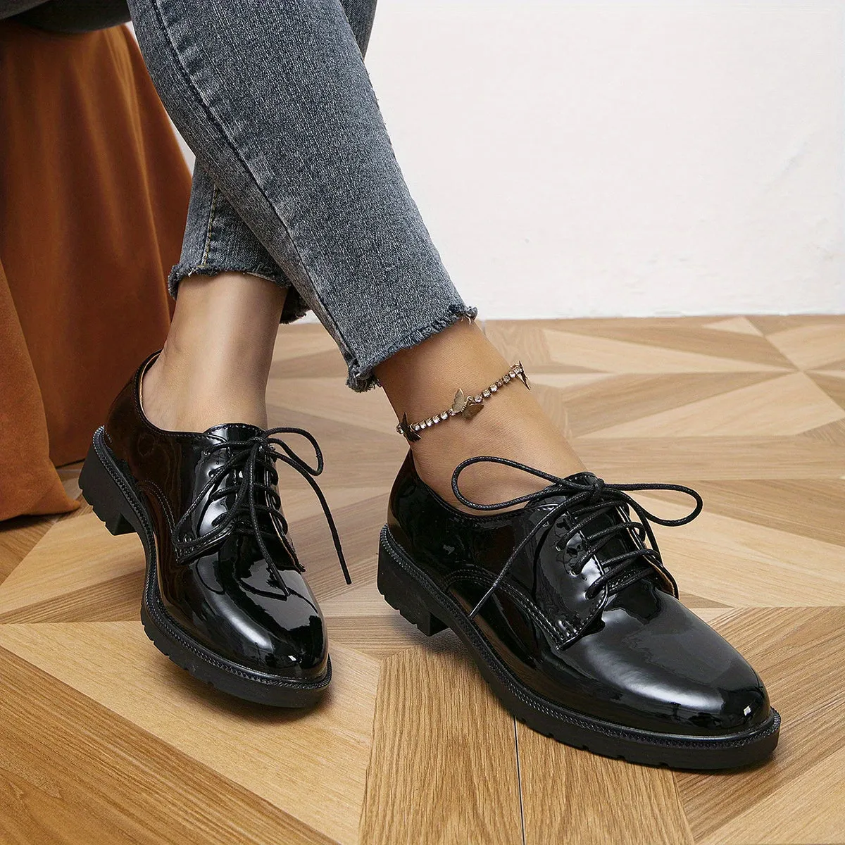 Ivyshape | Black Orthopedic Loafers Lace-Up Shoes for Women