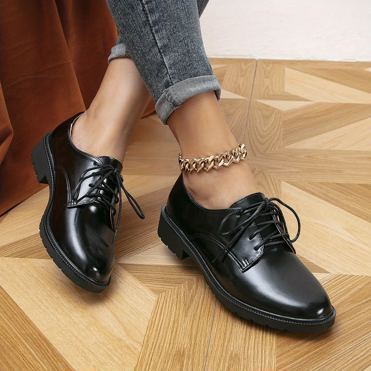 Ivyshape | Black Orthopedic Loafers Lace-Up Shoes for Women