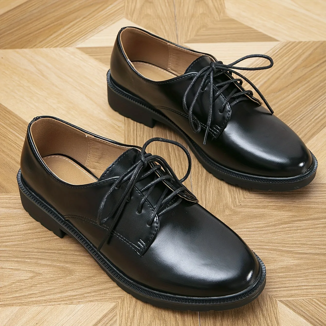 Ivyshape | Black Orthopedic Loafers Lace-Up Shoes for Women