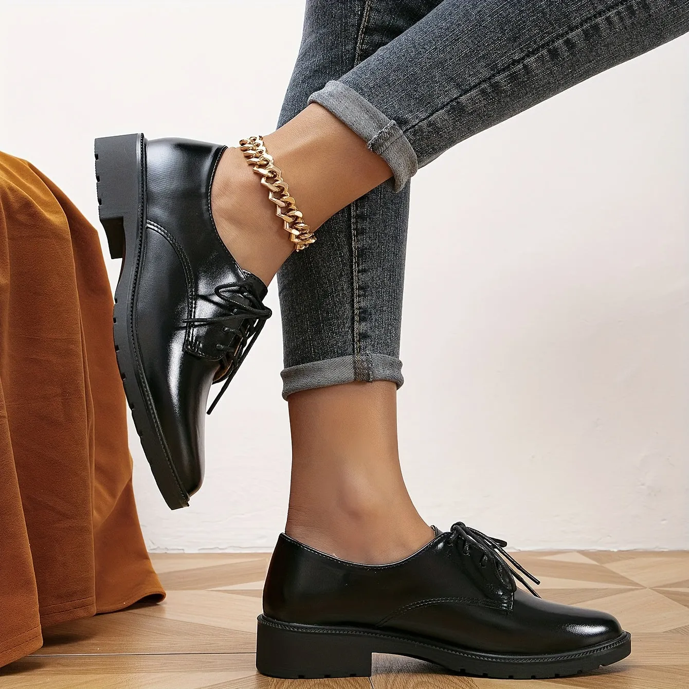 Ivyshape | Black Orthopedic Loafers Lace-Up Shoes for Women