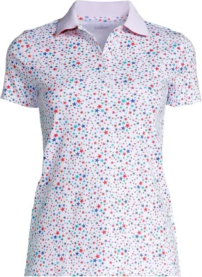 Lands' End Women's Short Sleeve Supima Polo White Multi Stars