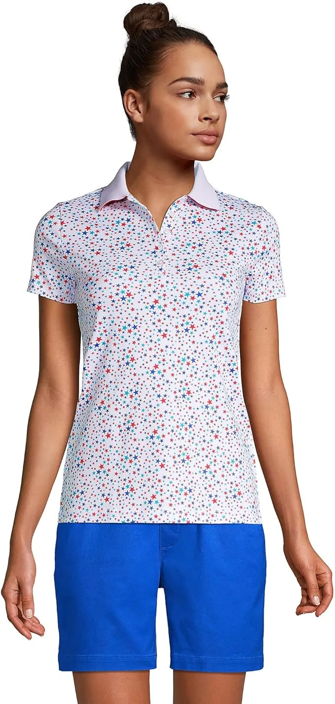 Lands' End Women's Short Sleeve Supima Polo White Multi Stars