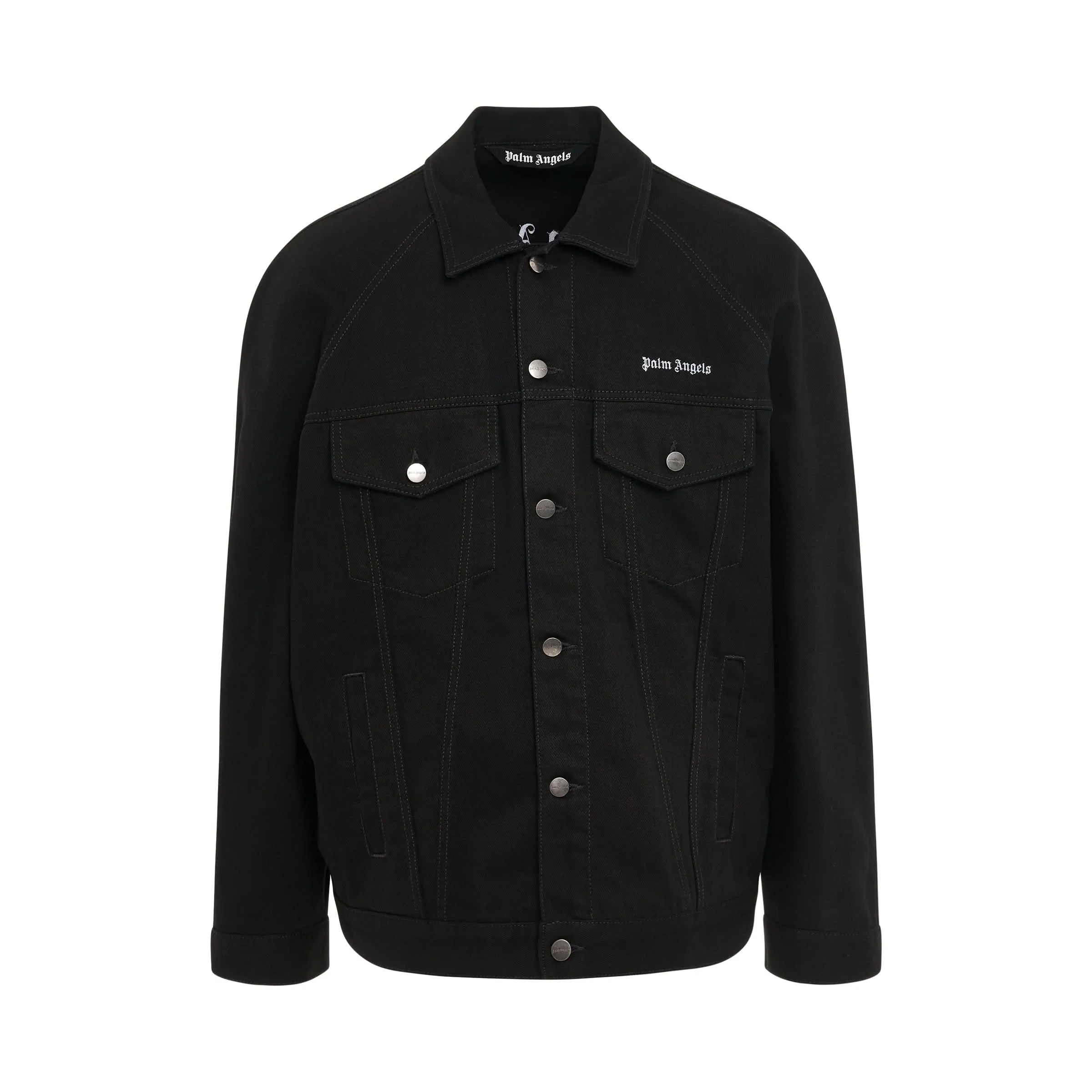 Logo Embroidered Denim Jacket in Black/White