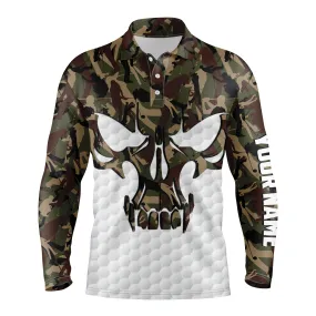 Long Sleeve Camo Golf Skull Polo Shirts For Men Custom Golf Shirts, Gifts For Golf Lovers