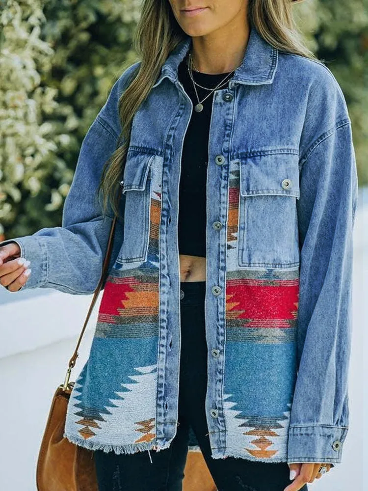 Long Sleeve Patchwork Denim Jackets