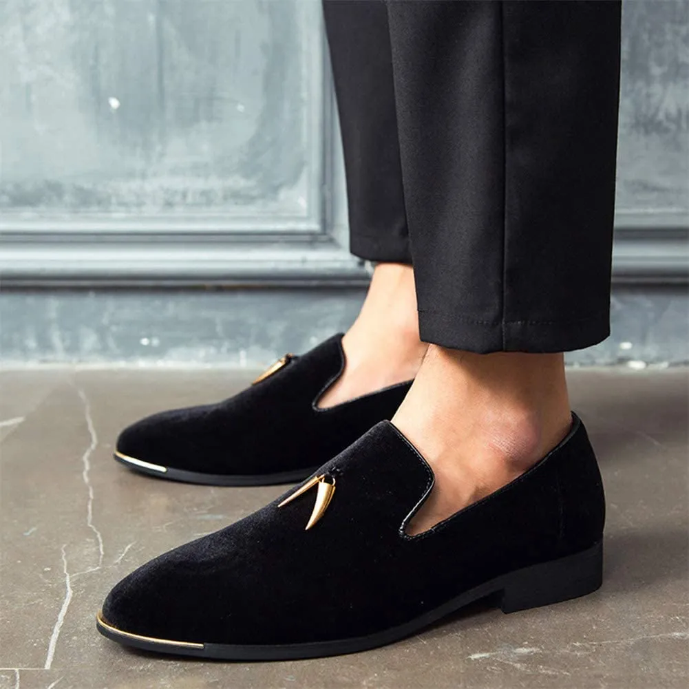 Men's Black Velvet Slip-On Dress Penny Loafer