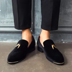 Men's Black Velvet Slip-On Dress Penny Loafer