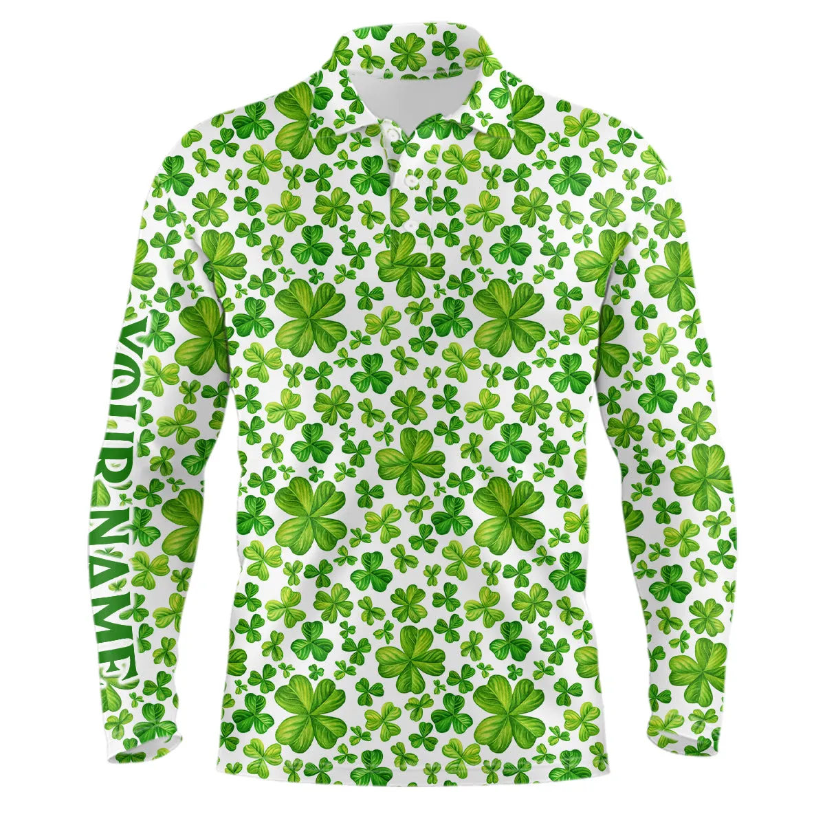 Mens Golf Polo Shirts Watercolor Green Clover St Patrick's Day Pattern Golf Shirts Custom Golf Polos