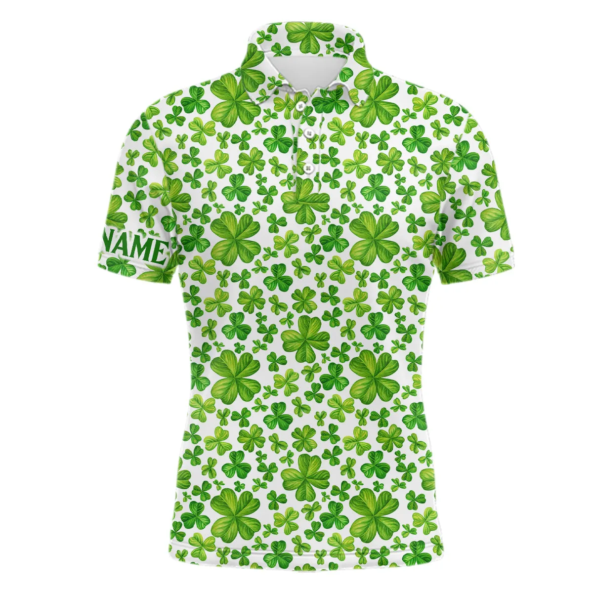 Mens Golf Polo Shirts Watercolor Green Clover St Patrick's Day Pattern Golf Shirts Custom Golf Polos