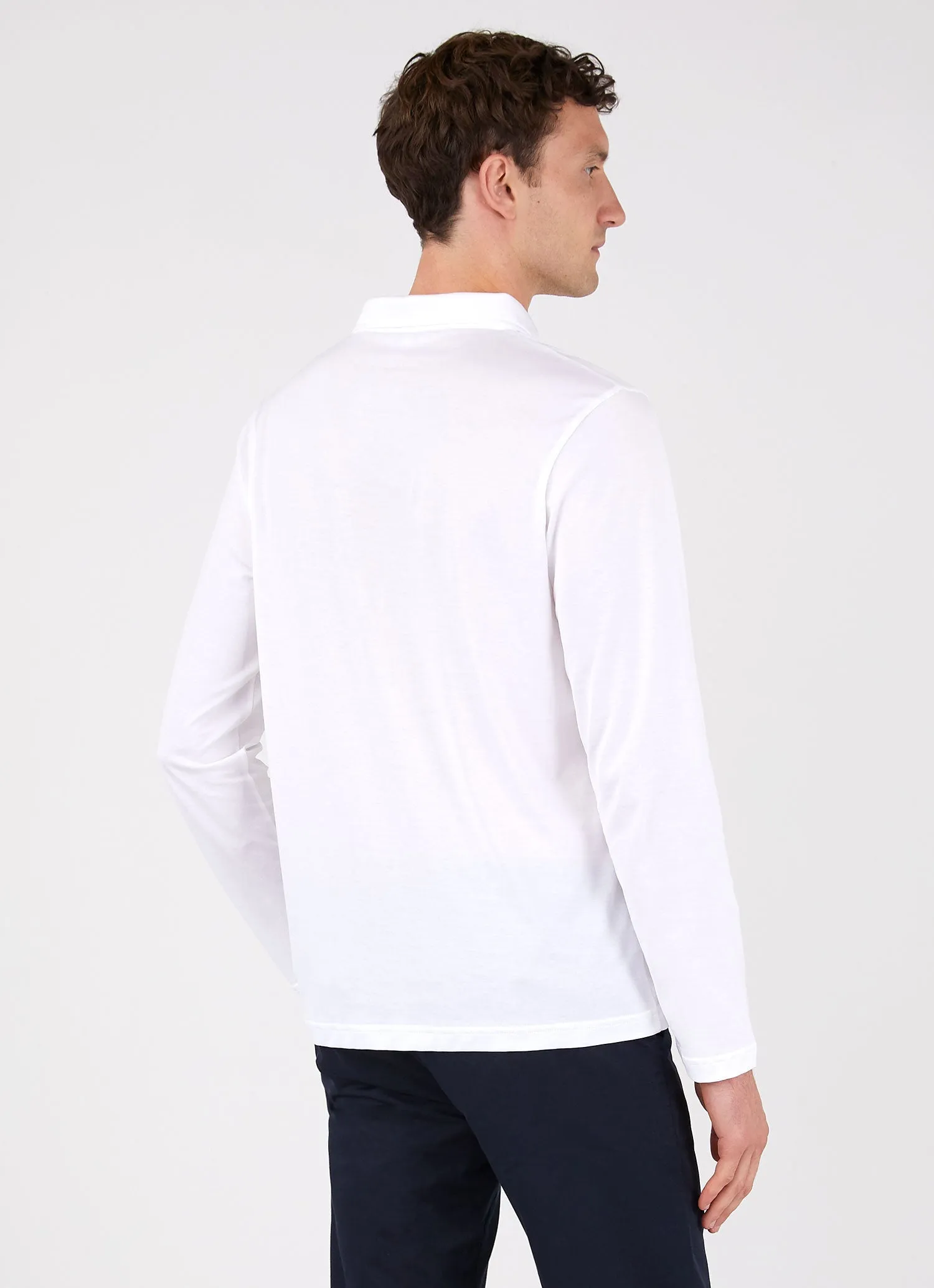 Men's Jersey Long Sleeve Polo Shirt in White