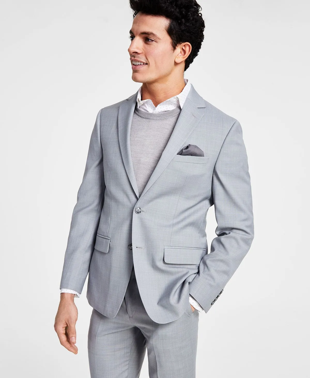 Men's Shark Skin Slim Fit Blazer Created for Macy's Bar III light gray