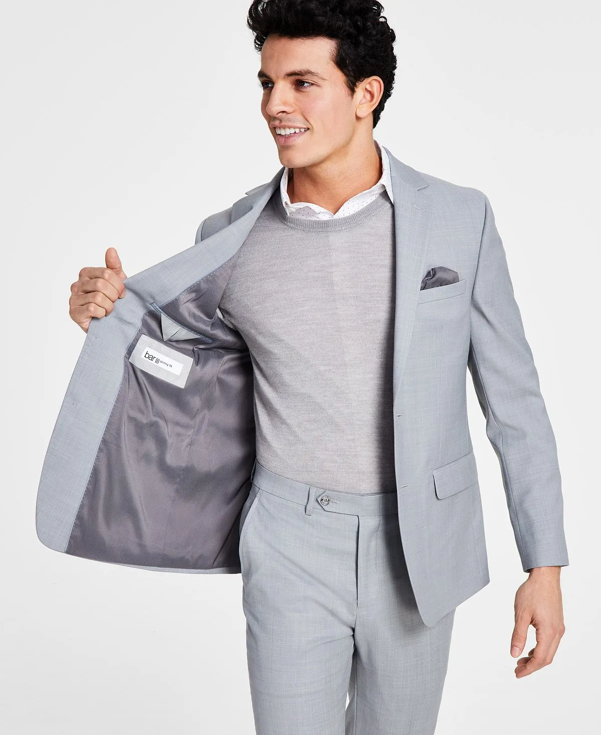 Men's Shark Skin Slim Fit Blazer Created for Macy's Bar III light gray