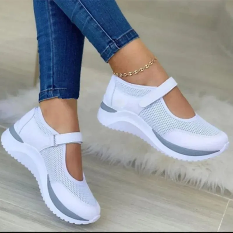 Mesh Knitted Casual Hook & Loop Sneakers