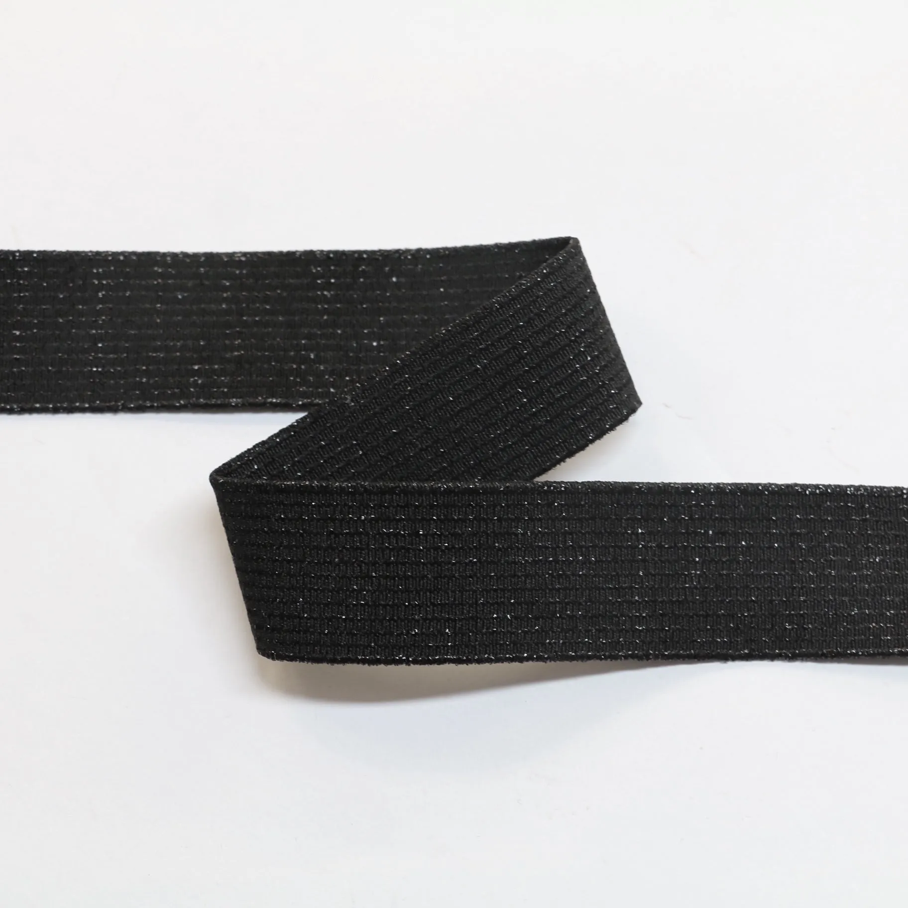 Metallic Fancy Elastic (30mm/ 1 1/4") - Striped Black/Black Metallic